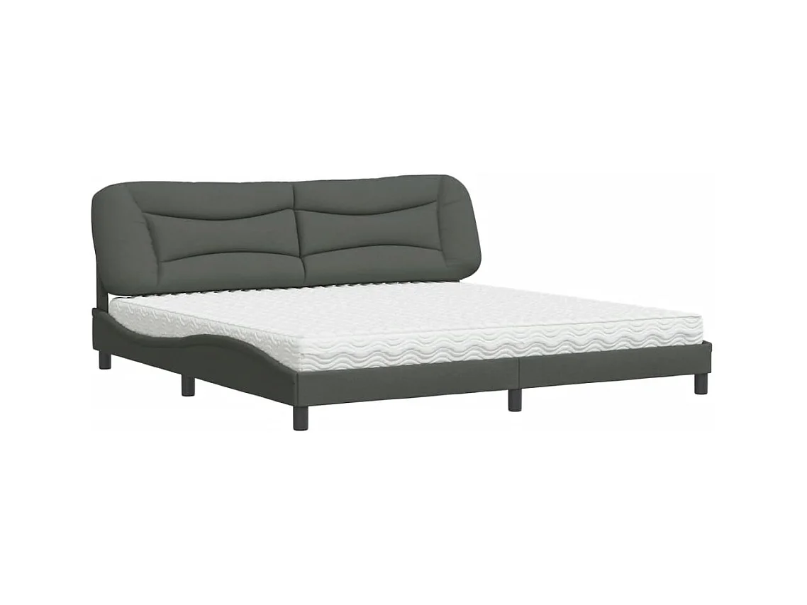 Lit avec matelas gris foncé 200x200 cm tissu