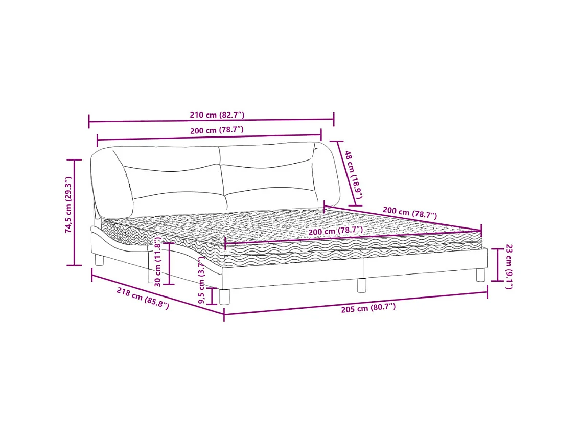 Lit avec matelas gris foncé 200x200 cm tissu