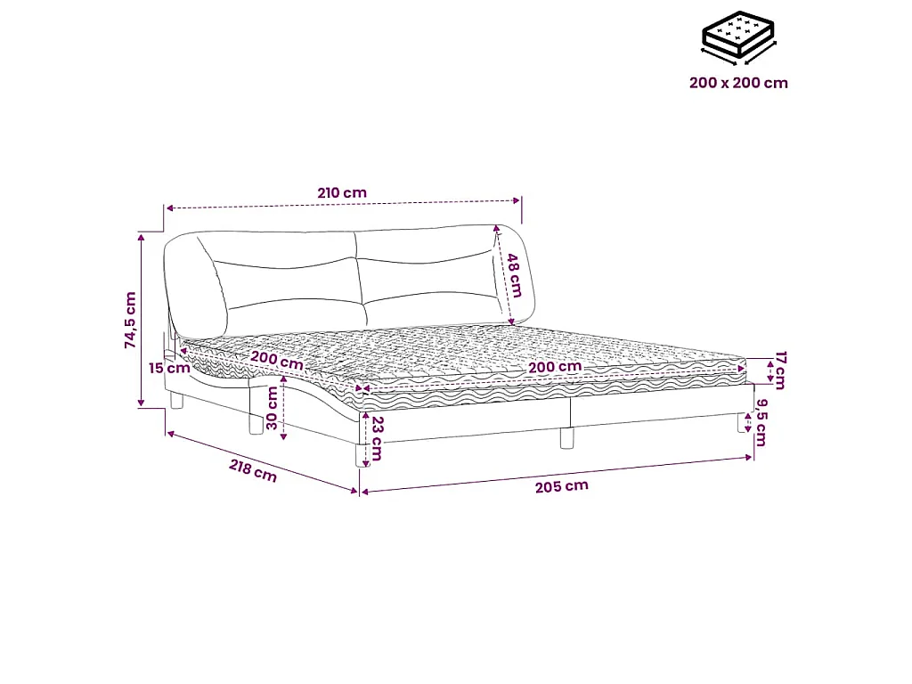 Bed met matras "Hvar" stof donkergrijs 200x200 cm