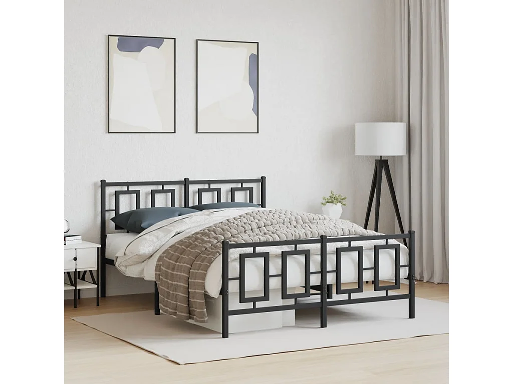 Estrutura de cama com cabeceira e pés 140x200 cm metal preto