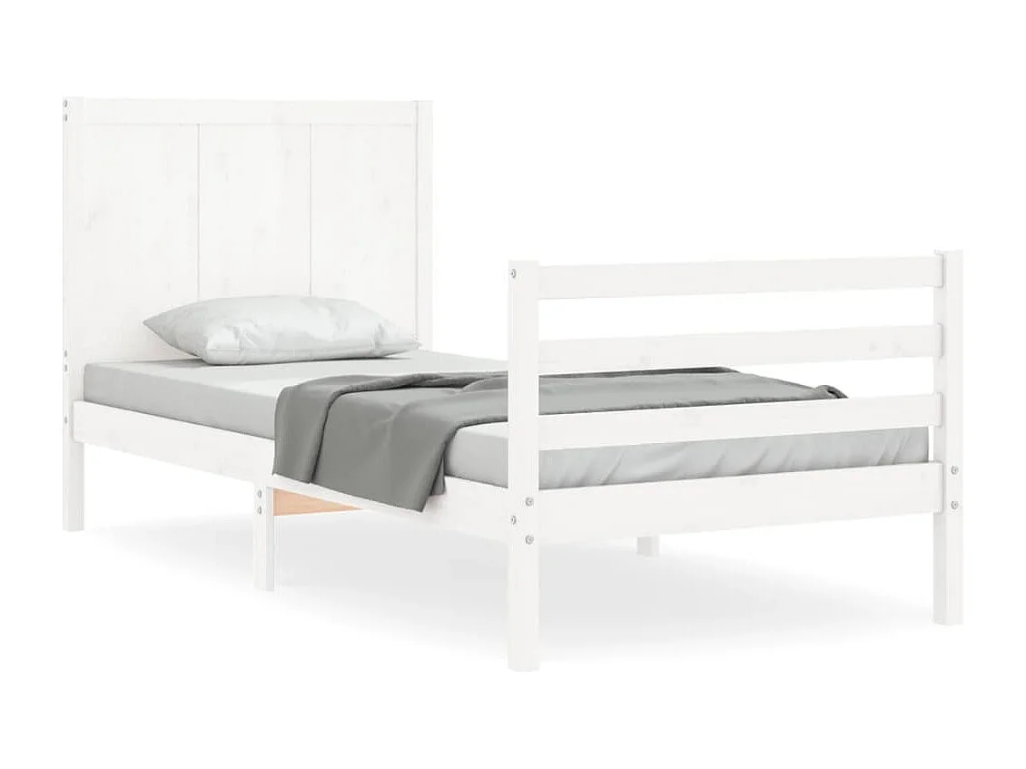 Estructura de cama individual con cabecero madera maciza blanco
