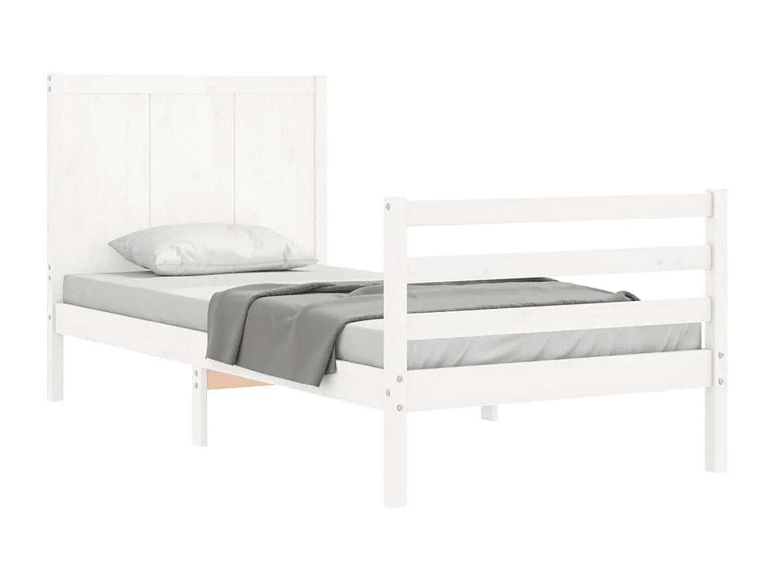 Estructura de cama individual con cabecero madera maciza blanco