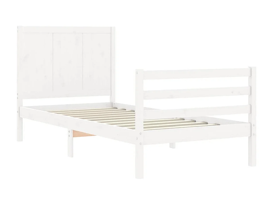 Estructura de cama individual con cabecero madera maciza blanco