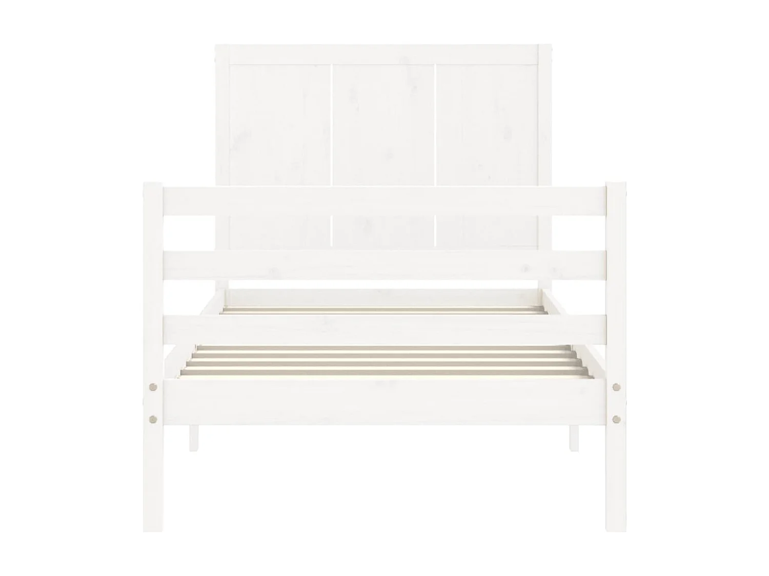 Estructura de cama individual con cabecero madera maciza blanco