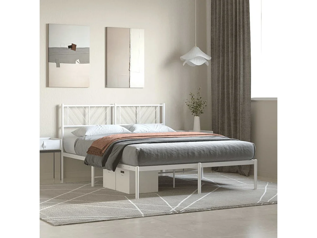 Estrutura de cama com cabeceira 140x190 cm metal branco