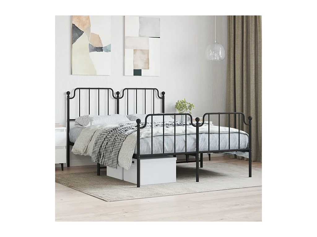 Cadre de lit métal sans matelas avec pied de lit noir 140x190cm