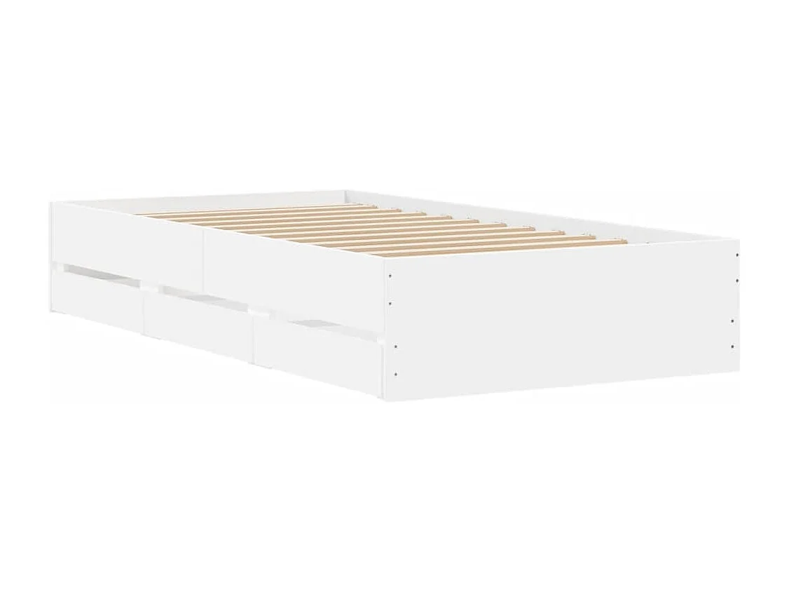 Bedframe met lades bewerkt hout wit 75x190 cm