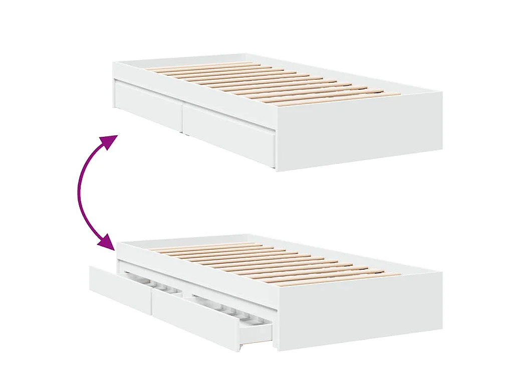 Cadre de lit avec tiroirs sans matelas blanc 90x190 cm