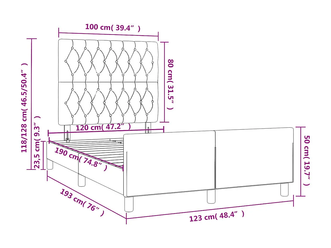 Cadre de lit sans matelas marron foncé 120x190 cm tissu