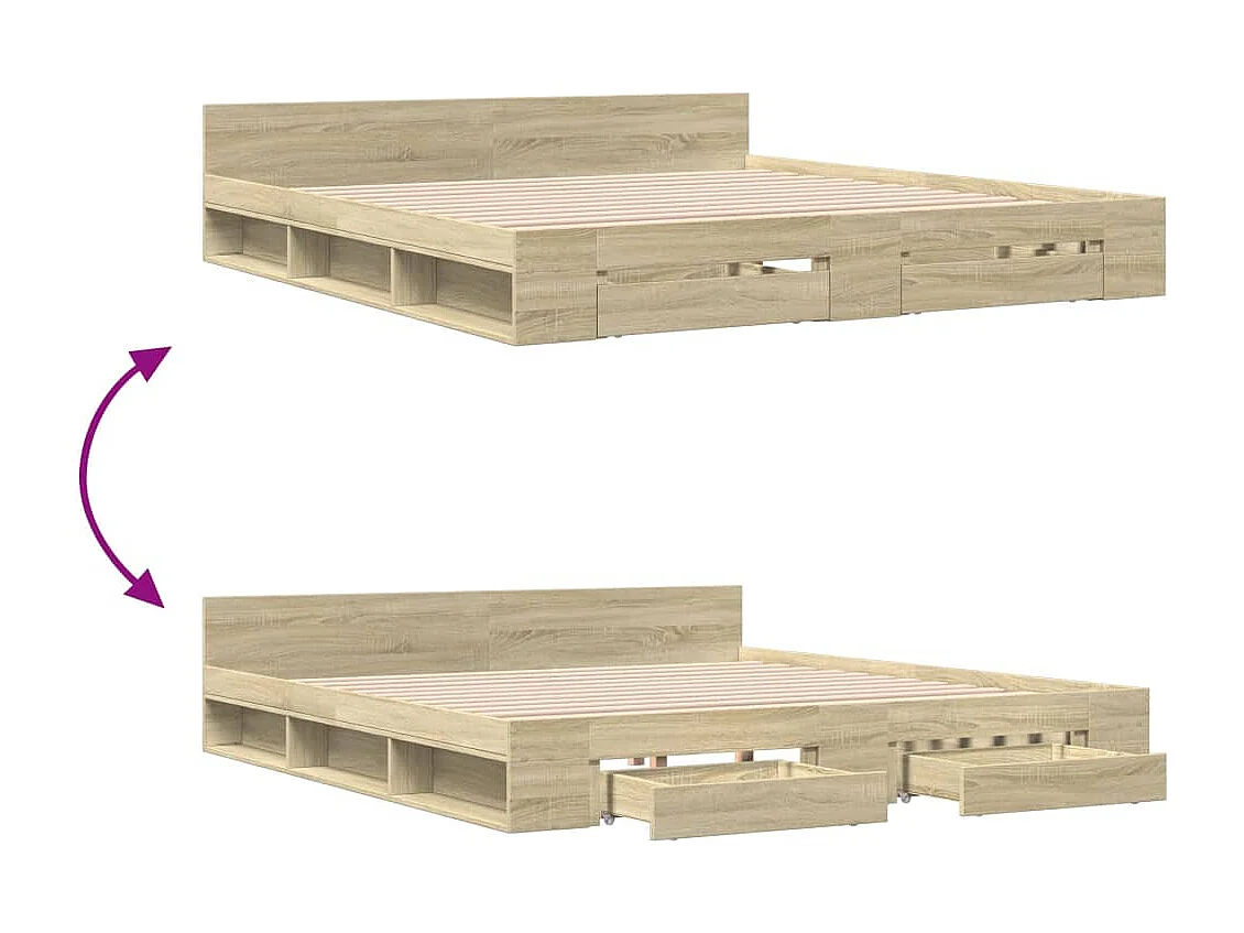 Cadre de lit avec tiroirs sans matelas chêne sonoma 180x200 cm