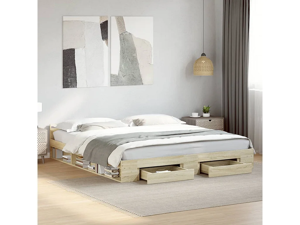 Cadre de lit avec tiroirs sans matelas chêne sonoma 180x200 cm