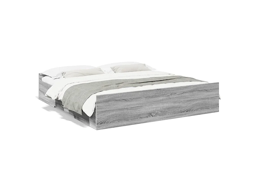 Cadre de lit avec tiroirs sans matelas sonoma gris 200x200 cm
