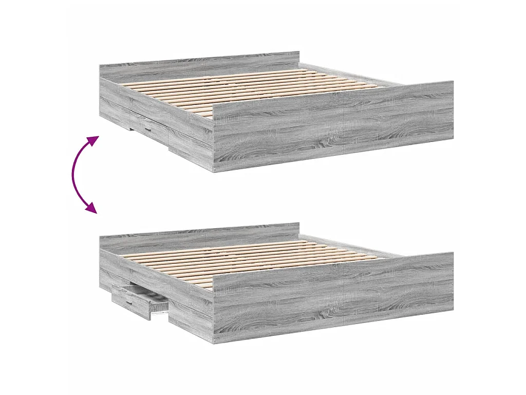 Cadre de lit avec tiroirs sans matelas sonoma gris 200x200 cm