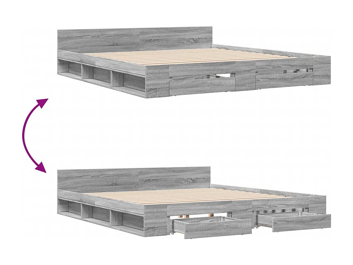 Cadre de lit avec tiroirs sans matelas sonoma gris 200x200 cm