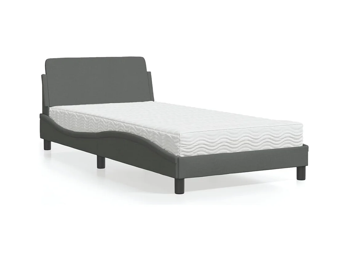 Lit avec matelas gris foncé 100x200 cm tissu