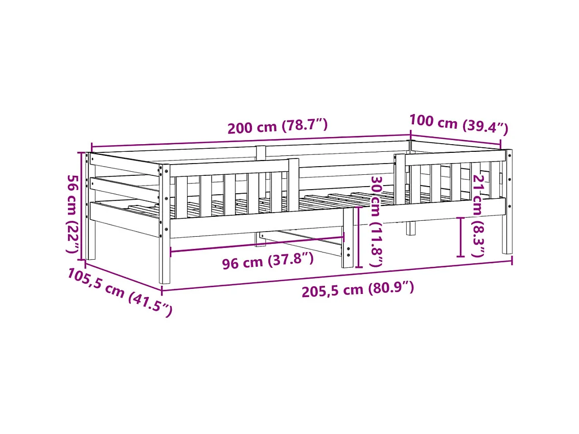 Giroletto senza Materasso 100x200 cm in Legno Massello di Pino