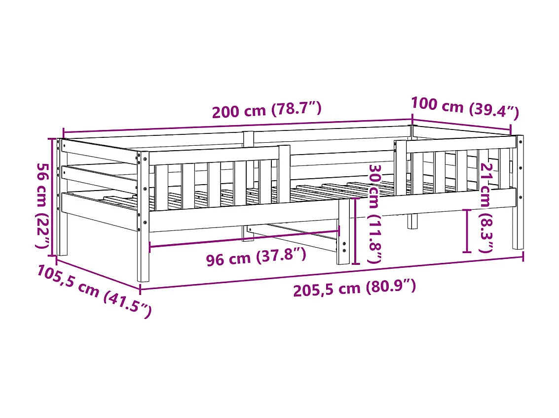 Giroletto senza Materasso 100x200 cm in Legno Massello di Pino