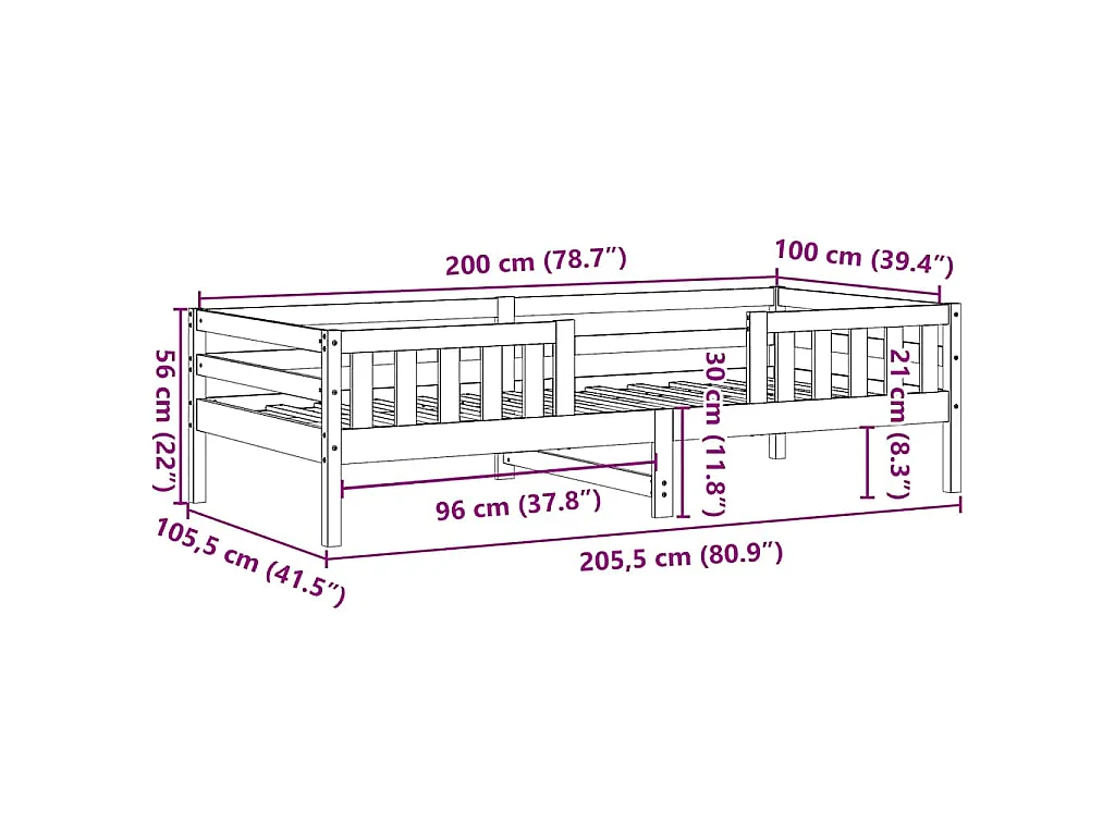 Cama sem colchão 100x200 cm madeira de pinho maciça