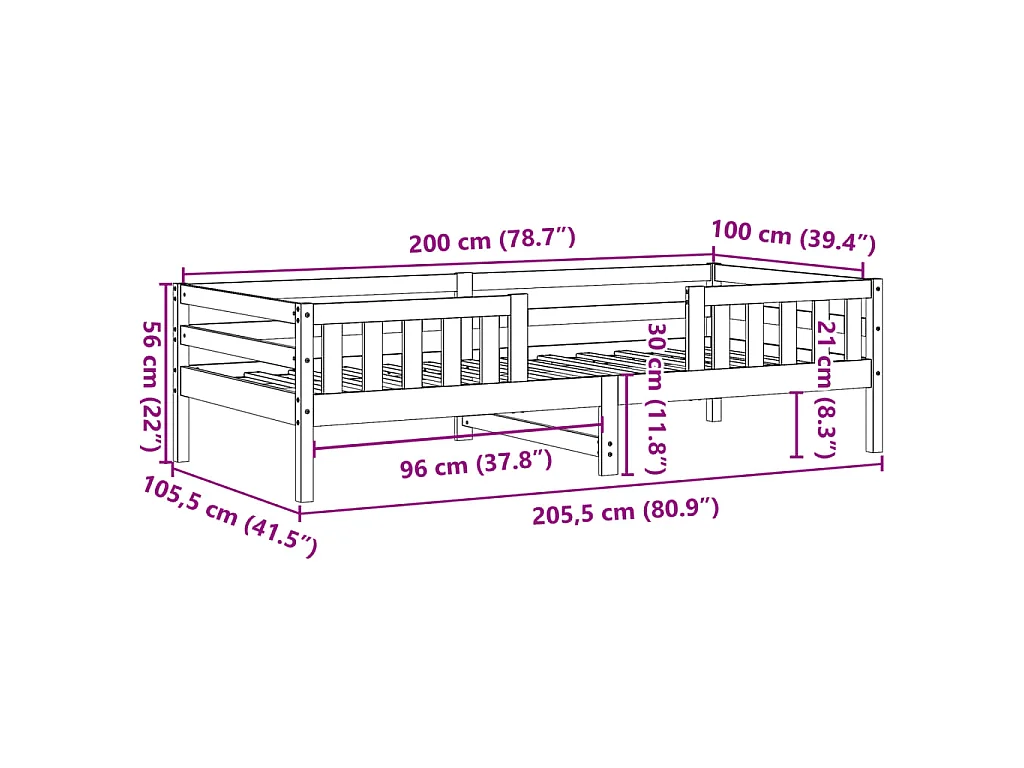 Cama sem colchão 100x200 cm madeira de pinho maciça
