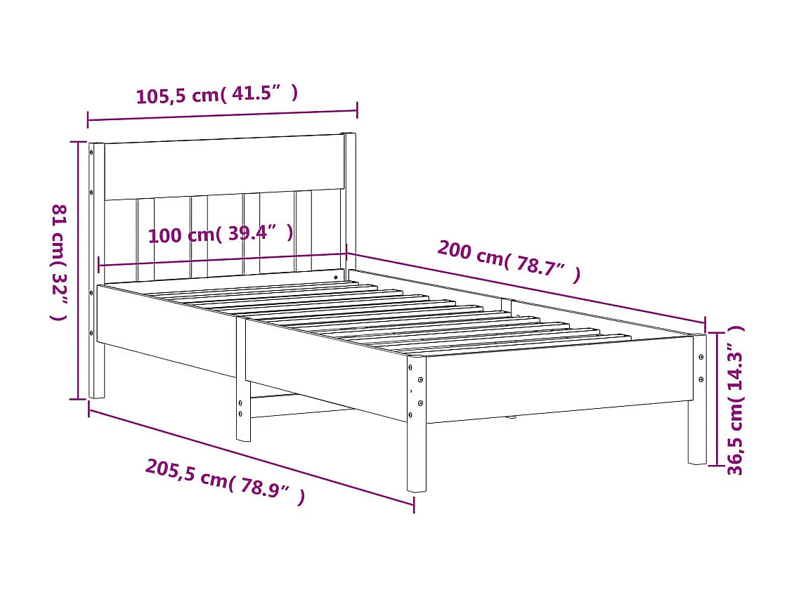 Letto senza Materasso Marrone Cera 100x200 cm in Legno di Pino