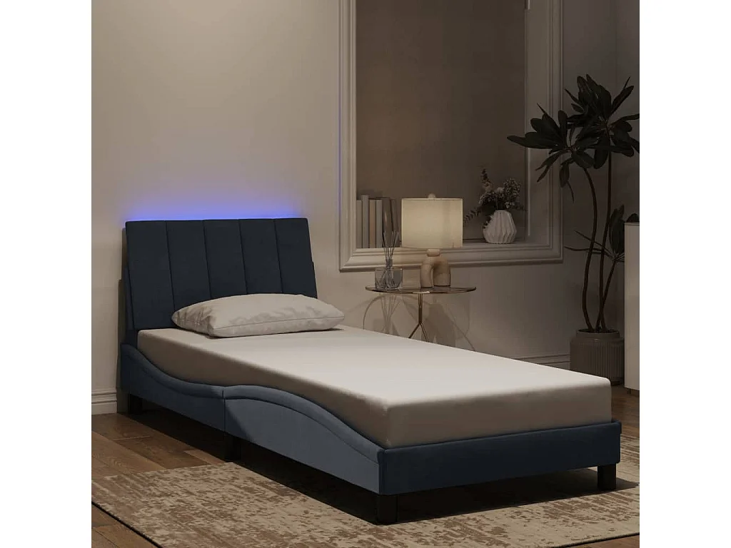 Cadre de lit avec LED sans matelas Hanko gris foncé 90x190 cm velours