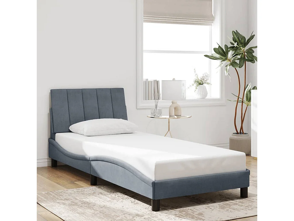 Bettgestell mit LED ohne Matratze "Hanko" Dunkelgrau 90x190 cm Samt