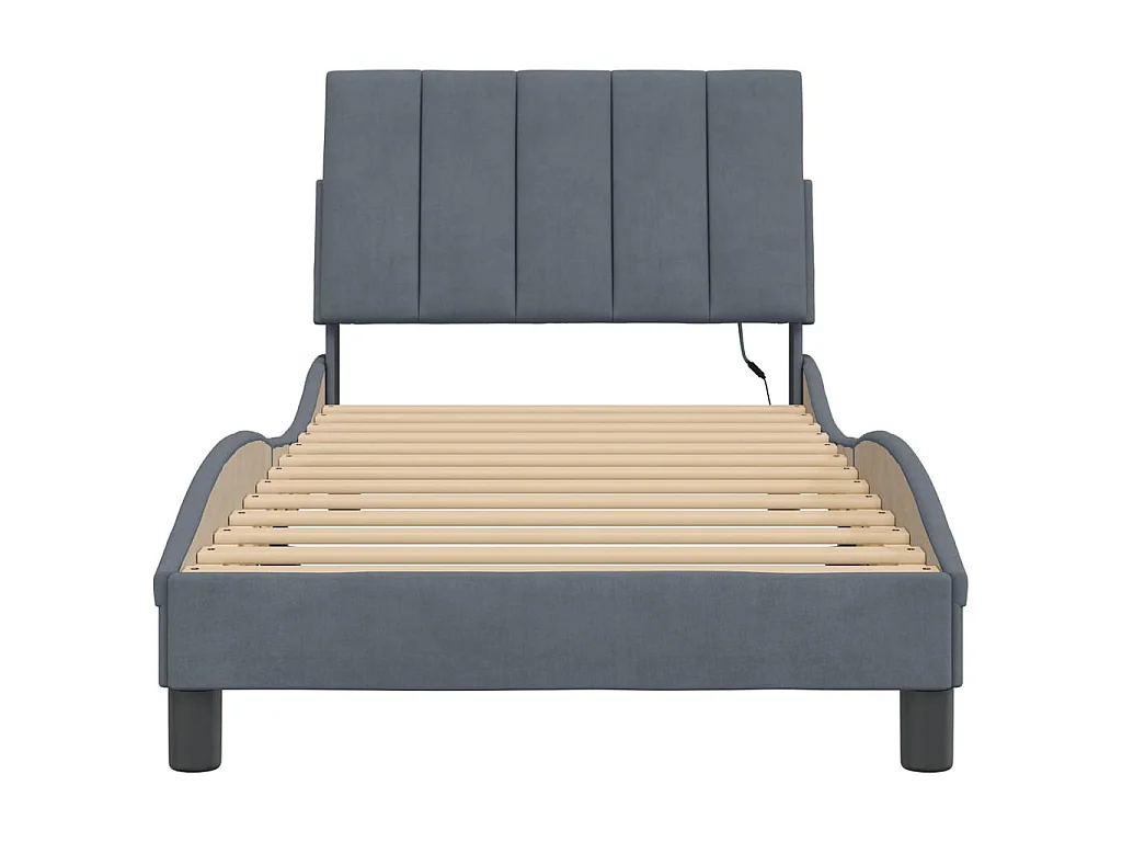 Bettgestell mit LED ohne Matratze "Hanko" Dunkelgrau 90x190 cm Samt
