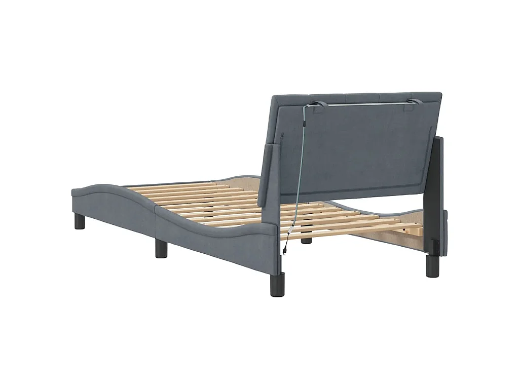 Bettgestell mit LED ohne Matratze "Hanko" Dunkelgrau 90x190 cm Samt