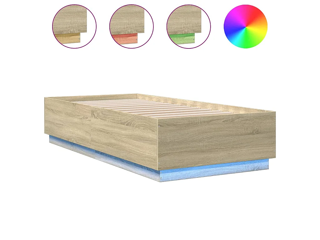 Bettgestell mit LED Sonoma-Eiche 90x200 cm Holzwerkstoff