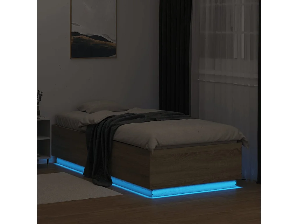 Bettgestell mit LED Sonoma-Eiche 90x200 cm Holzwerkstoff