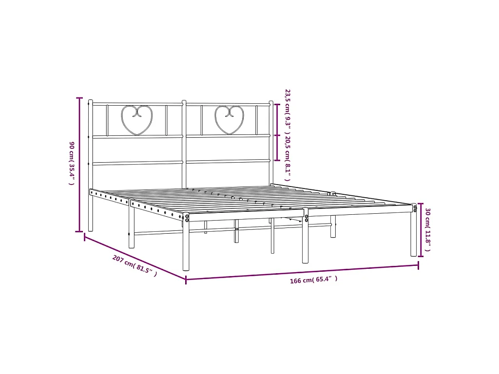Cadre de lit métal sans matelas et tête de lit blanc 160x200 cm