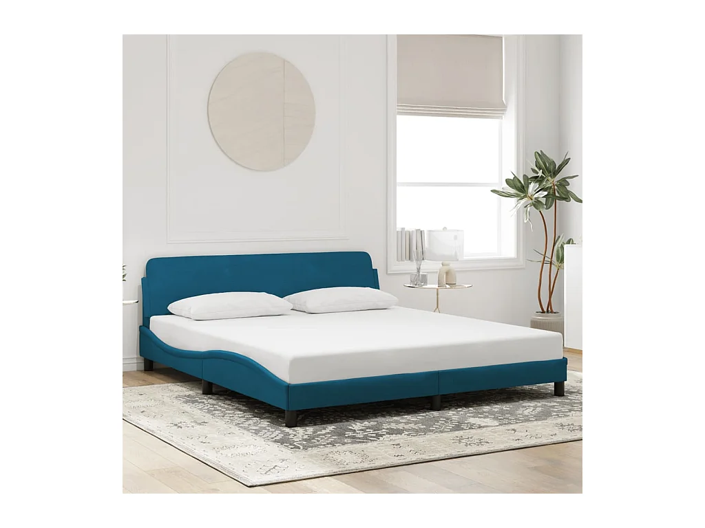 Cadre de lit et tête de lit sans matelas bleu 180x200cm velours