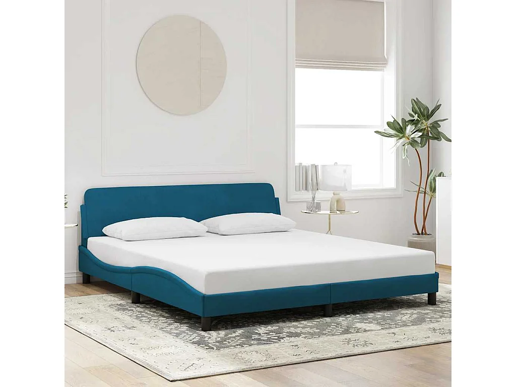 Cadre de lit avec tête de lit Dover bleu 180x200cm velours
