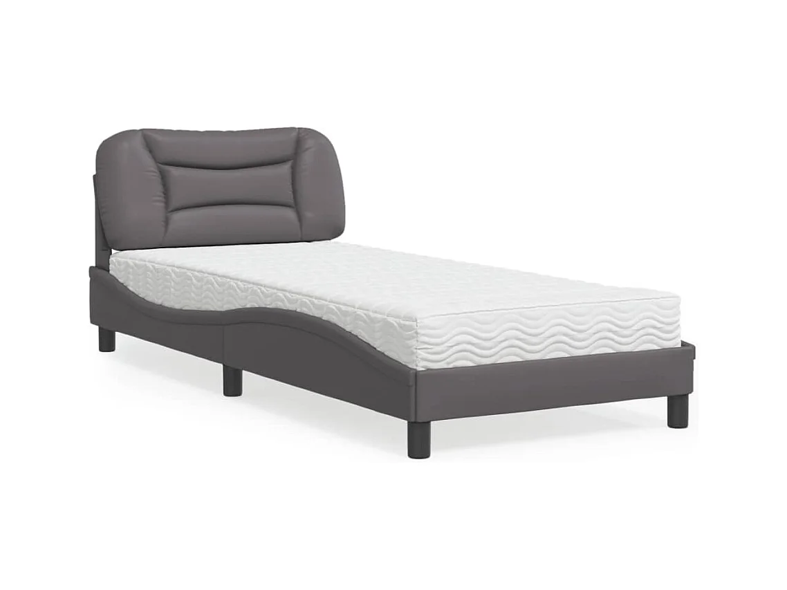 Lit avec matelas gris 90x200 cm similicuir
