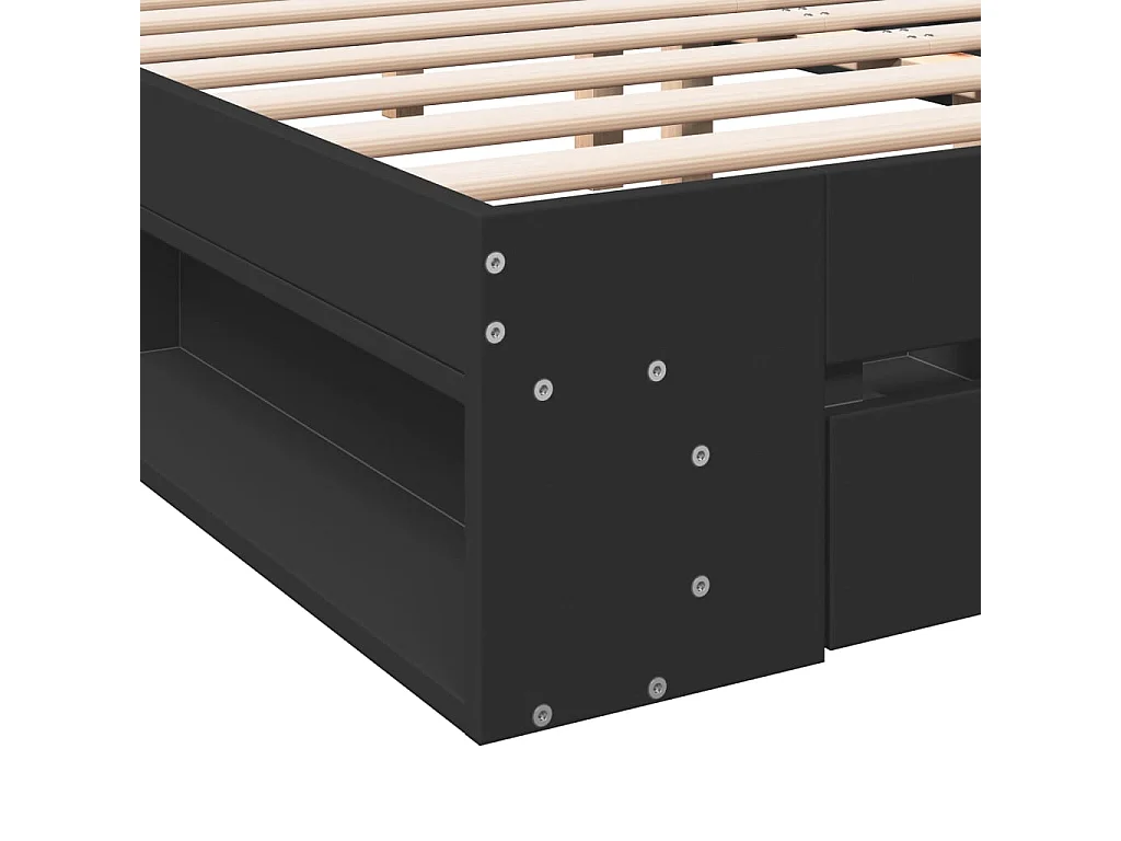 Giroletto con Cassetti Nero 160x200 cm in Legno Multistrato