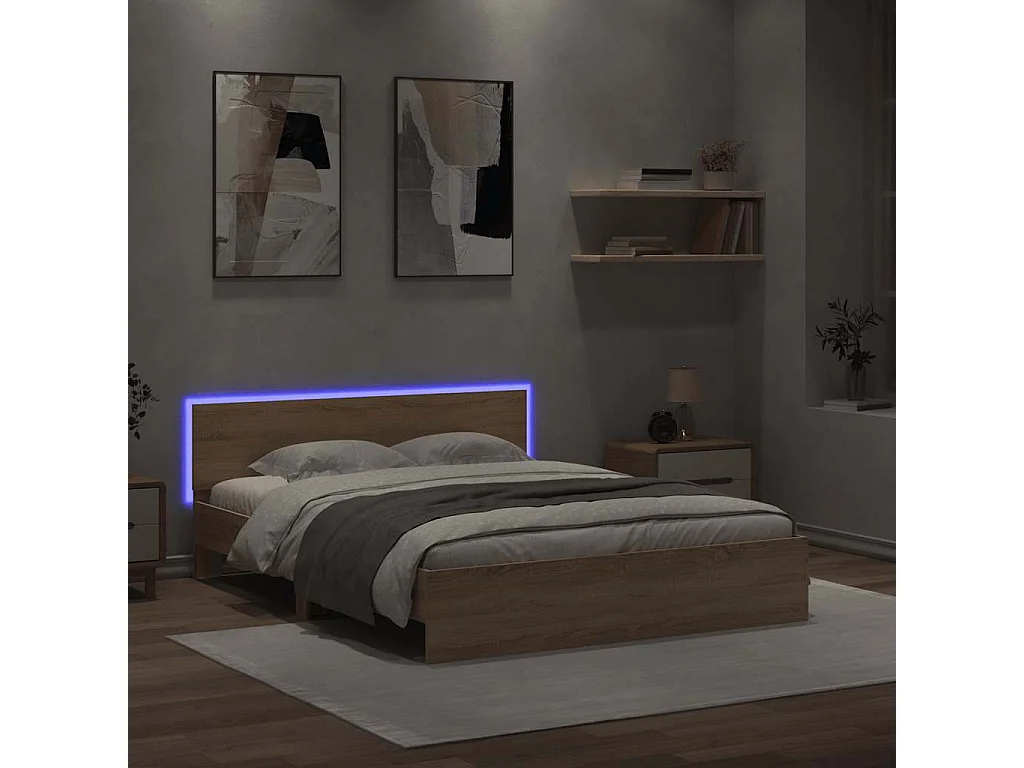Cadre de lit avec LED sans matelas chêne sonoma 150x200 cm