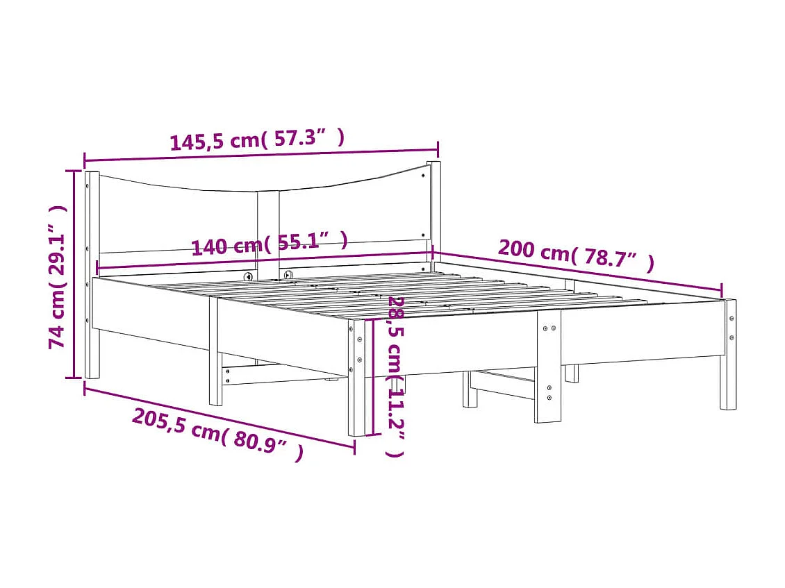 Cadre de lit sans matelas blanc 140x200 cm bois de pin massif