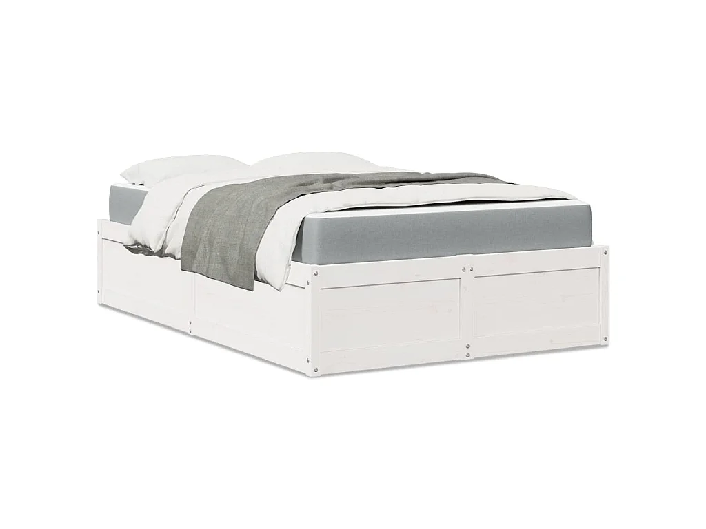 Lit avec matelas blanc 140x190 cm bois massif de pin