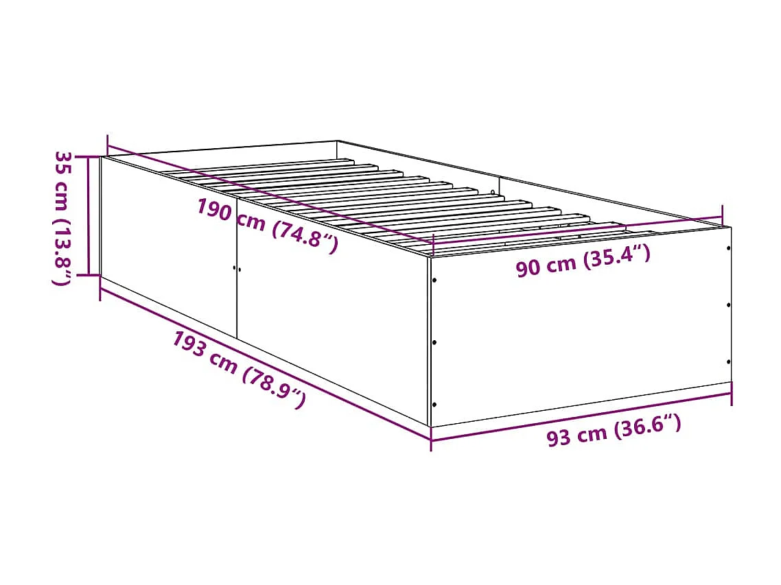 Cadre de lit sans matelas chêne marron 90x190 cm