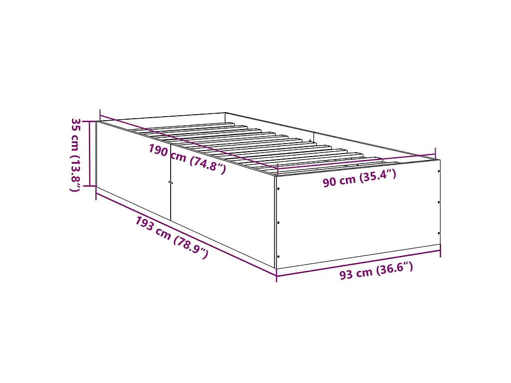 Estructura de cama madera de ingeniería marrón roble 90x190 cm