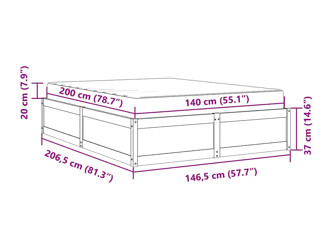 Lit avec matelas 140x200 cm bois massif de pin