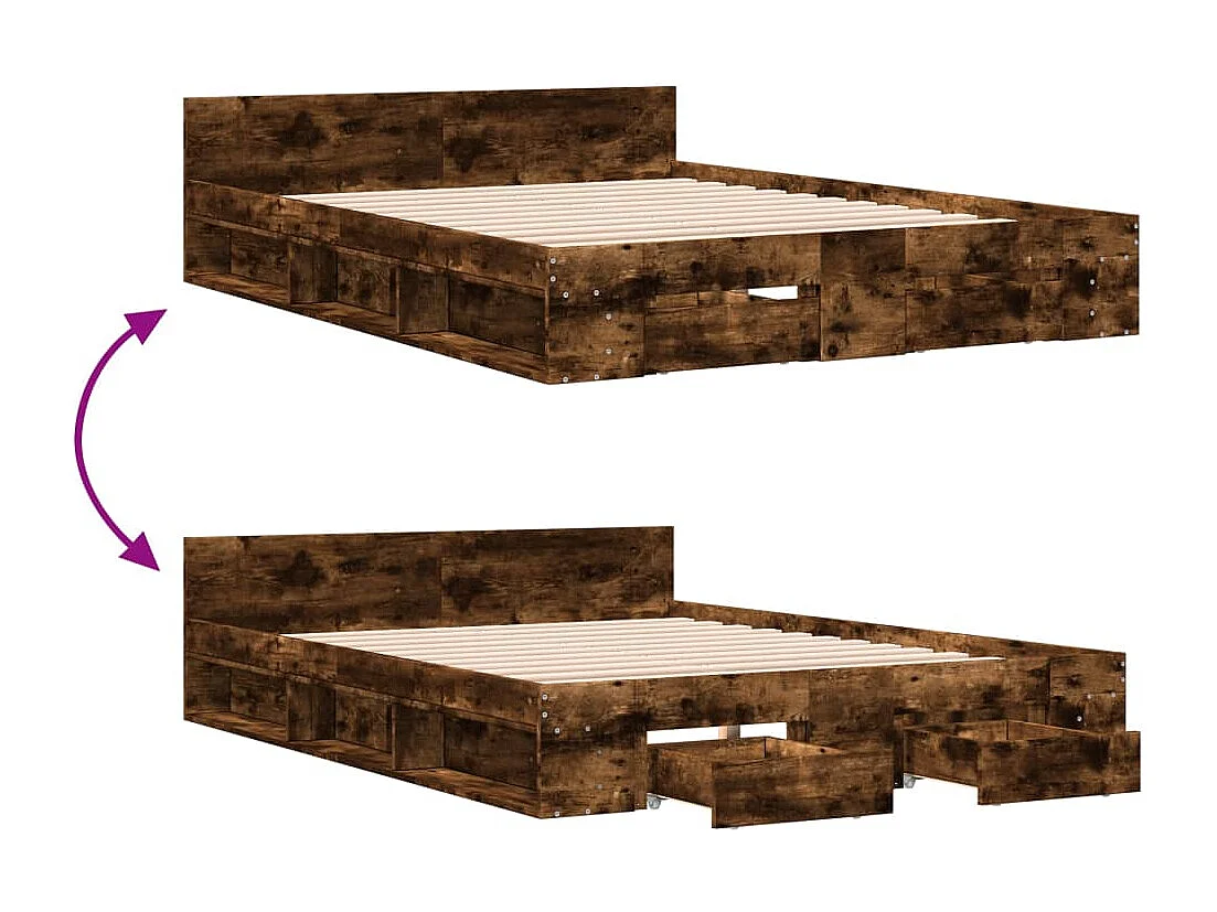 Cadre de lit avec tiroirs sans matelas chêne fumé 140x200 cm