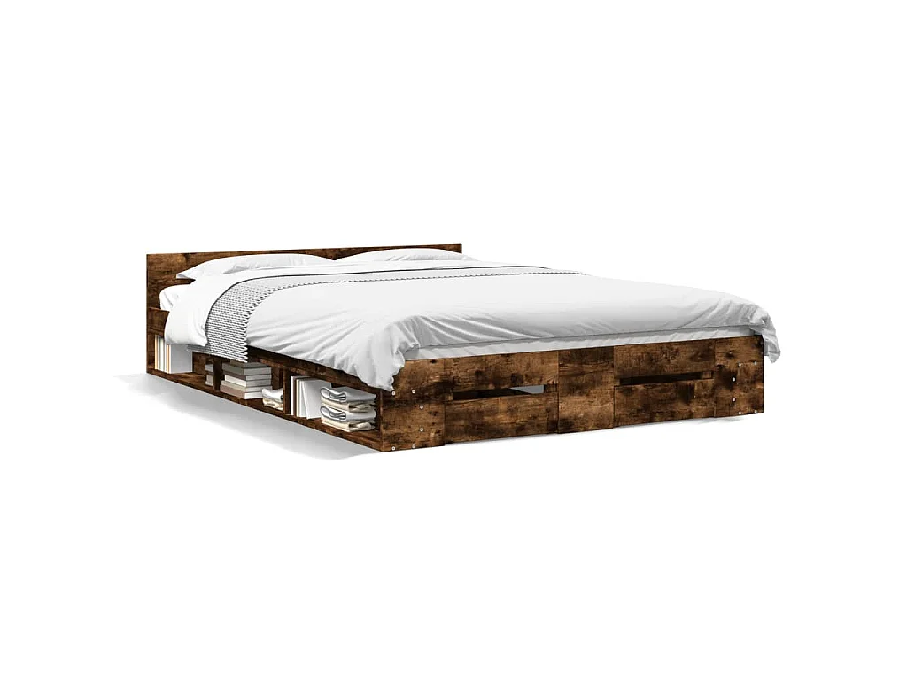 Bedframe met lades bewerkt hout gerookt eikenkleurig 140x200 cm
