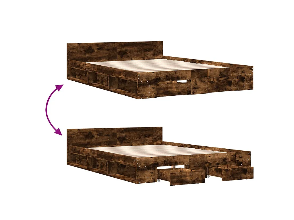 Bedframe met lades bewerkt hout gerookt eikenkleurig 140x200 cm