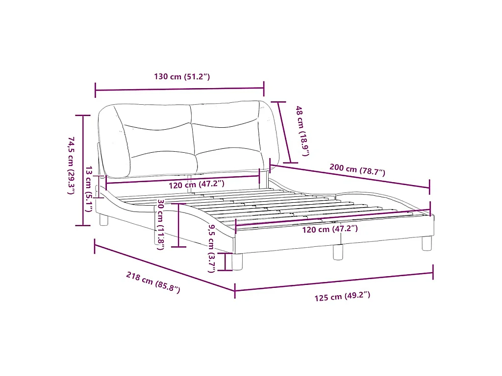 Bettgestell ohne Matratze "Hvar" Dunkelgrau 120x200 cm Stoff