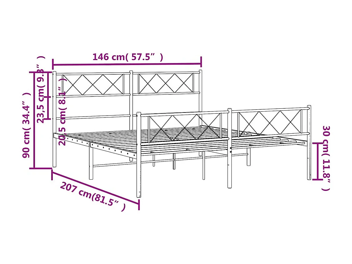 Bedframe met hoofd- en voeteneinde metaal wit 140x200 cm