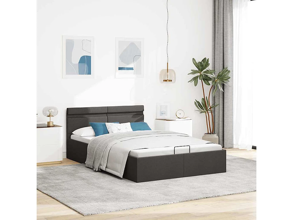 Giroletto con Contenitore e LED Grigio Scuro Tessuto 140x200 cm