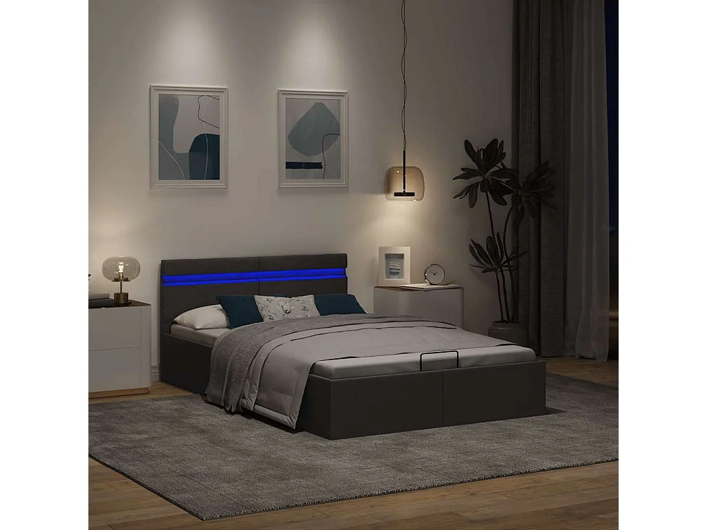 Giroletto con Contenitore e LED Grigio Scuro Tessuto 140x200 cm