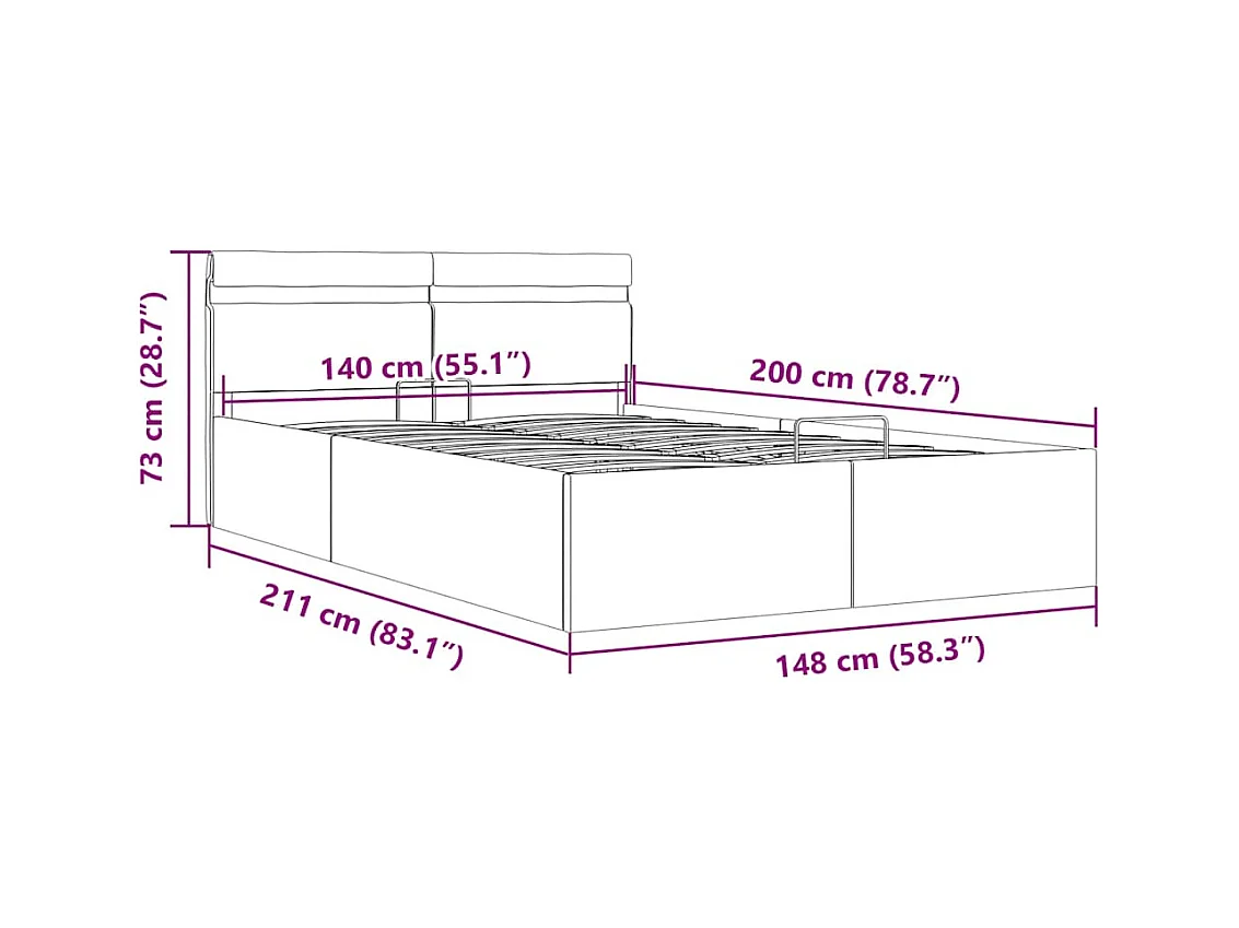 Bedframe met opbergruimte en LED stof donkergrijs 140x200 cm