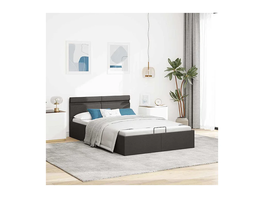 Bedframe met opbergruimte en LED stof donkergrijs 140x200 cm